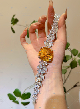 HERS· 100ct艳彩黄色大手镯女重磅手链晚宴人造高定款