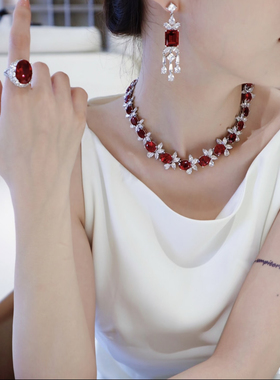 晚宴款拍卖级别鸽血红满圈项链S925银