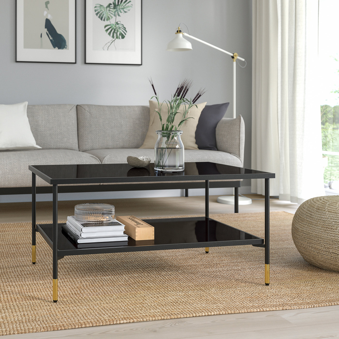 IKEA宜家艾佩洛茶几黑色玻璃96x58cm家用客厅小户型长方形桌