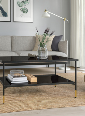 IKEA宜家艾佩洛茶几黑色玻璃96x58cm家用客厅小户型长方形桌