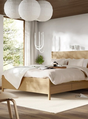 IKEA宜家图恩斯塔床架带抽屉中小户型1.5m1.8m现代简约主卧实木床