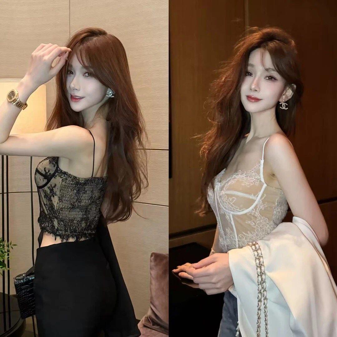 卡卡官方正品法式性感蕾丝鱼骨性感带胸垫吊带背心纯欲设计感上衣