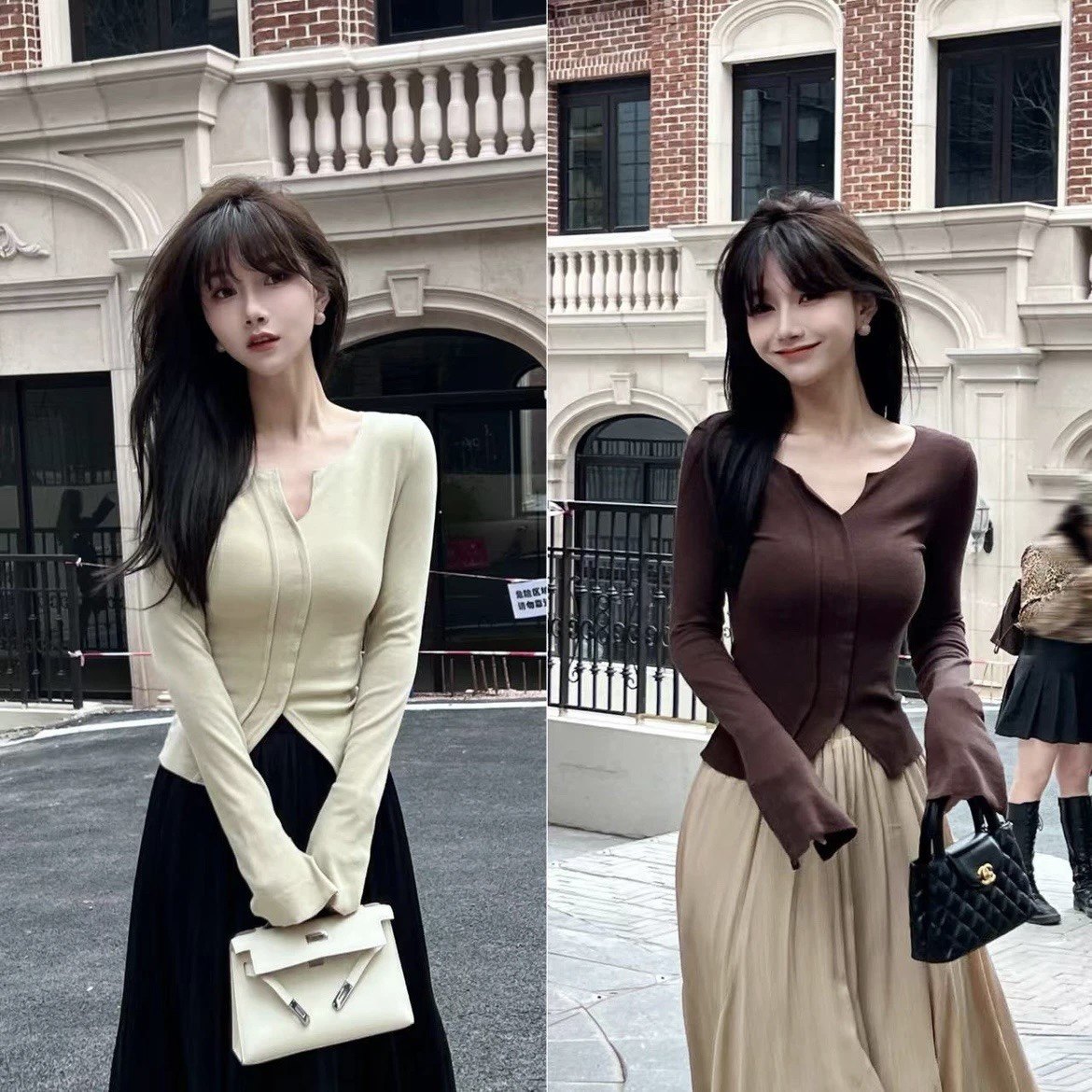 卡卡女装官方旗舰店正品早春茶艺法式裸感开叉领纯欲T恤百搭上衣,女装/女士精品,T恤,淘宝优惠券,粉丝福利购,淘宝优惠卷