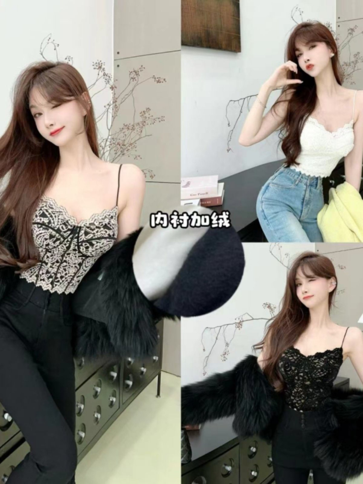 卡卡女装带胸垫蕾丝绣花美背