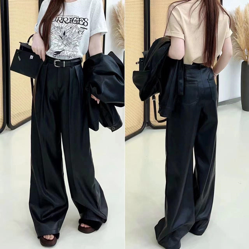 卡卡女装官方旗舰直筒高腰皮裤