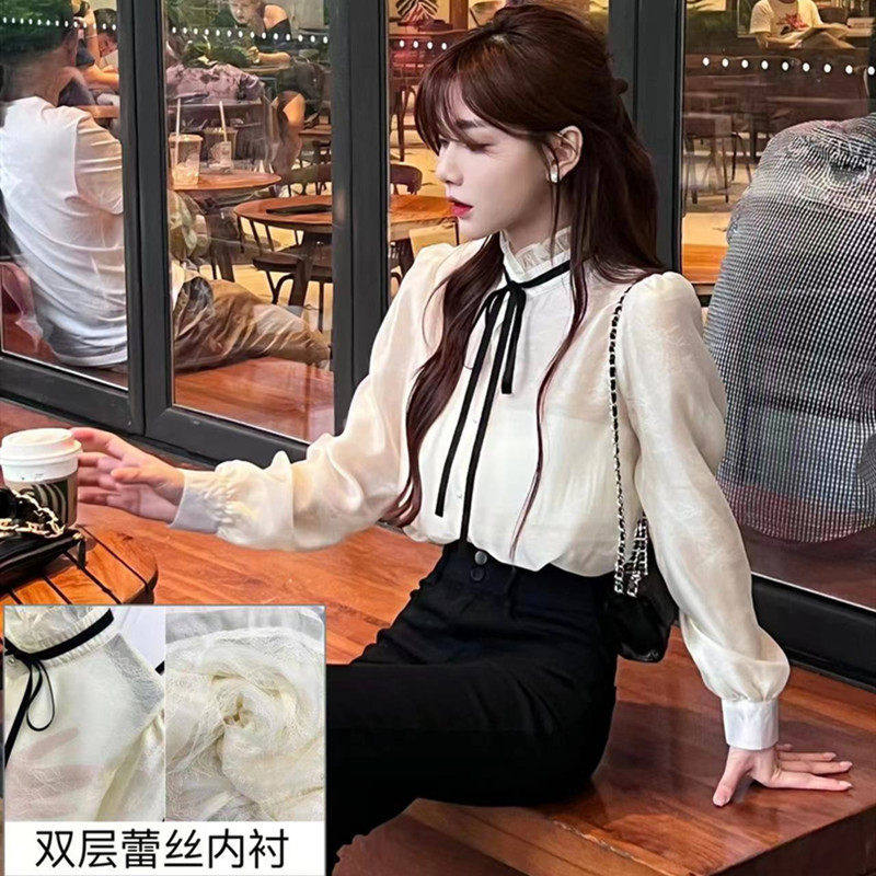 长袖蕾丝卡卡官方旗舰衬衫法式