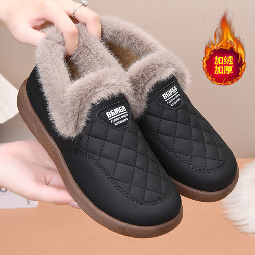 老北京布鞋女鞋皮面防水冬季棉鞋