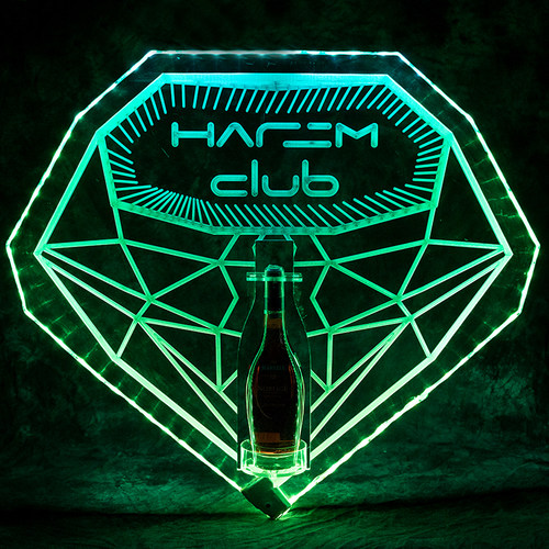 酒吧KTV氛围道具香槟红酒洋酒展示架亚克力钻石酒架LED发光手举牌