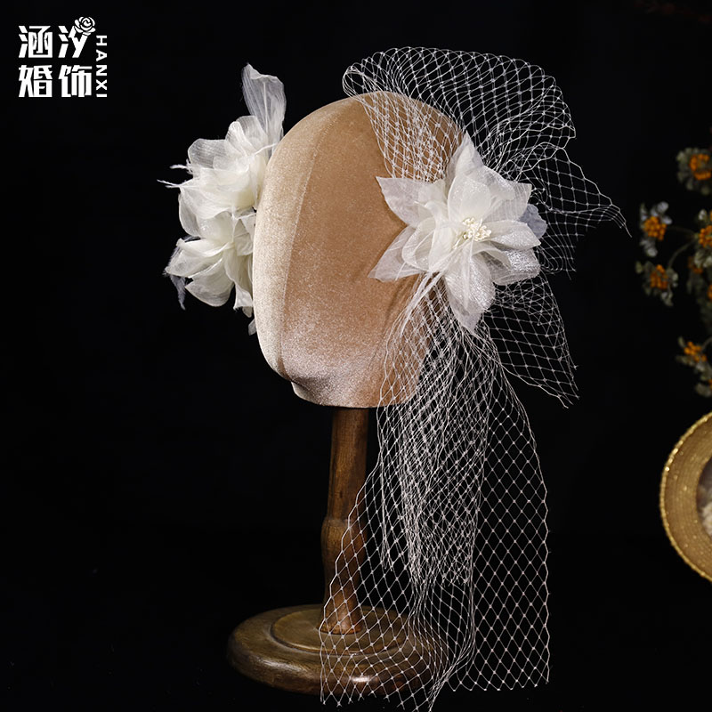 涵汐法式新款娟纱立体花朵发夹