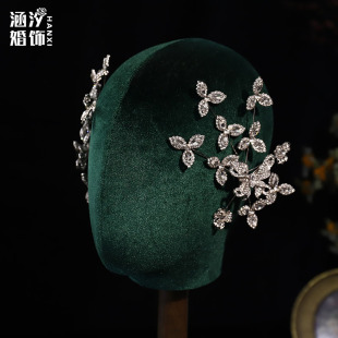 法式新款新娘头饰超仙奢华水钻侧边夹对夹结婚礼服发饰跟妆配饰品