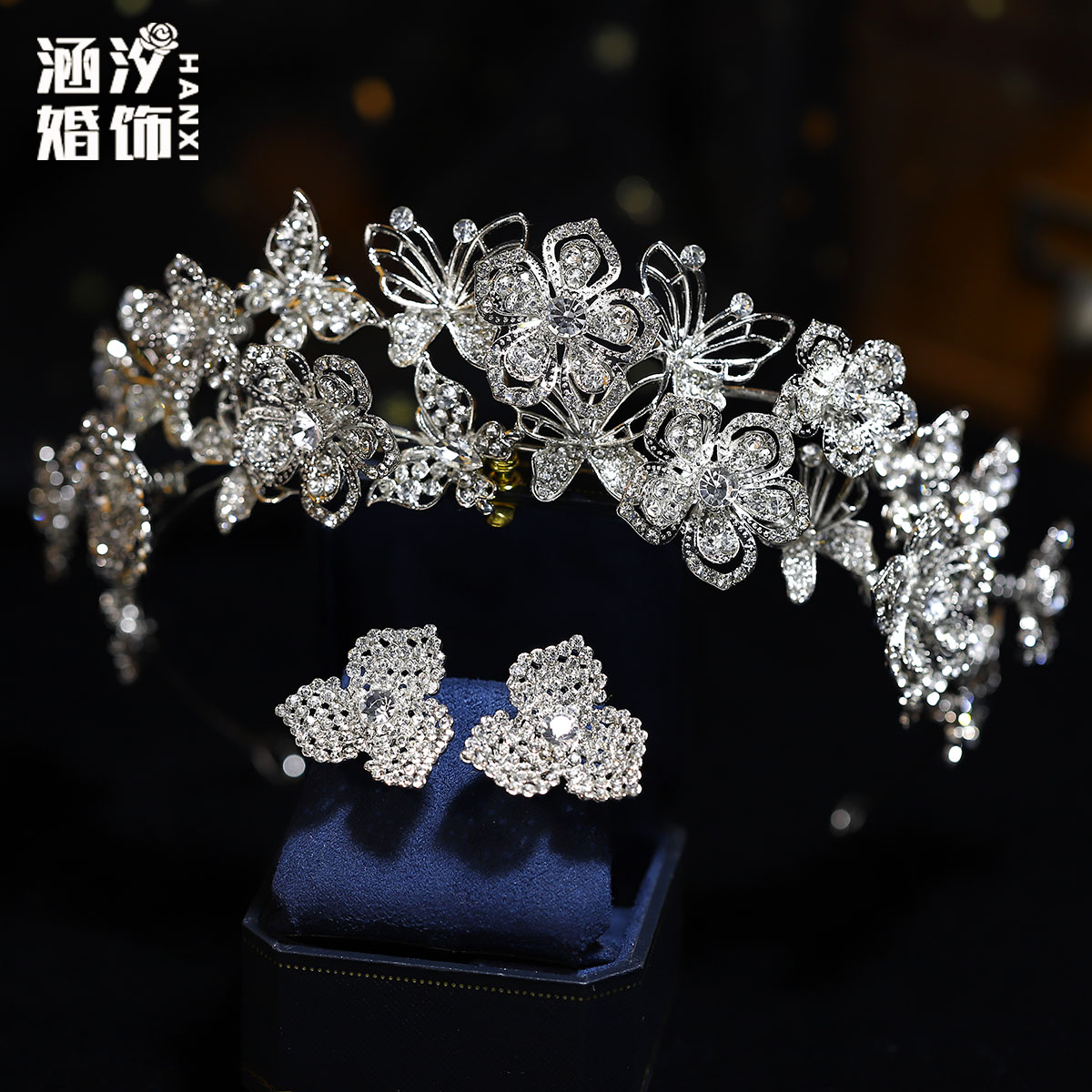 蝴蝶皇冠新娘结婚写真白纱头饰