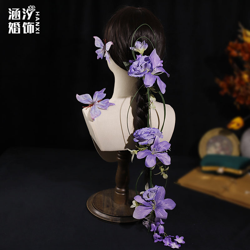 涵汐新款紫色仿真花发饰