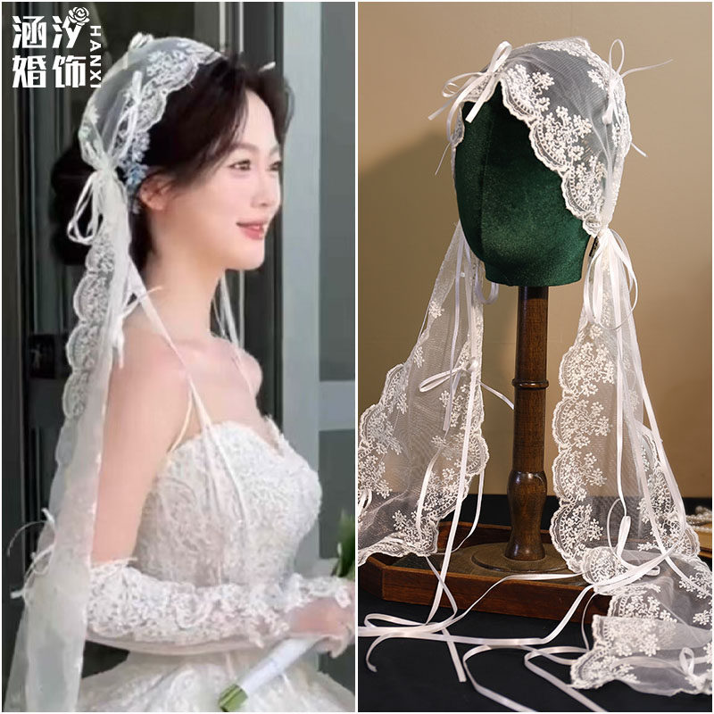 超仙灵动白色蕾丝飘带发夹
