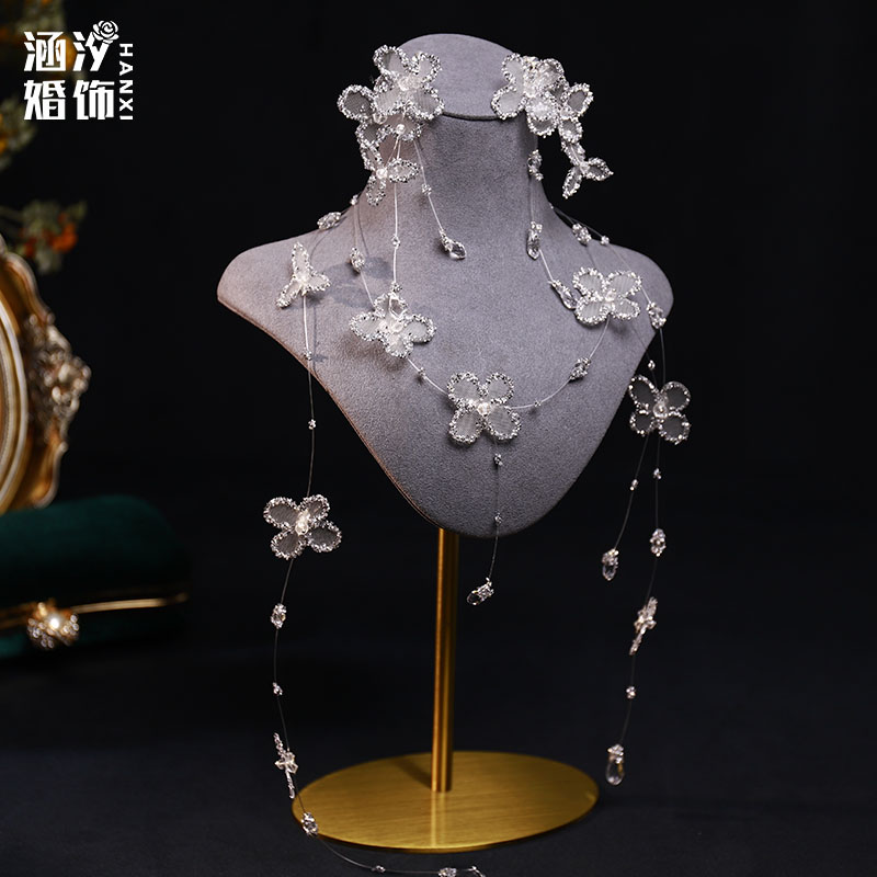 新款新娘水晶花朵项链耳环套装