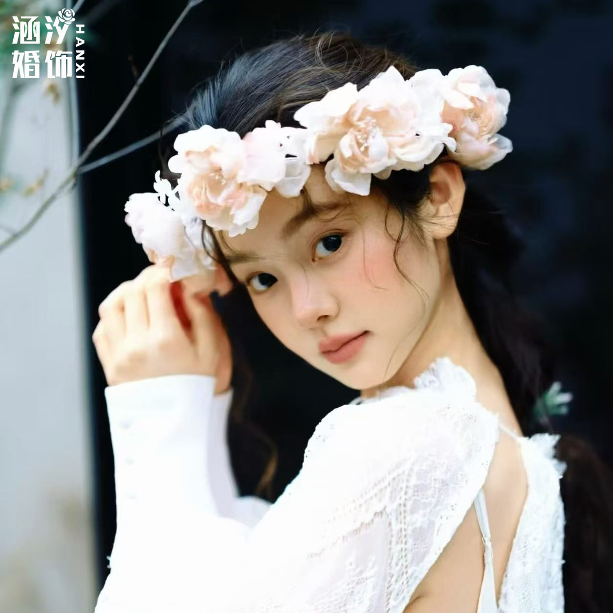 涵汐超仙粉色渐变绢纱花朵发箍