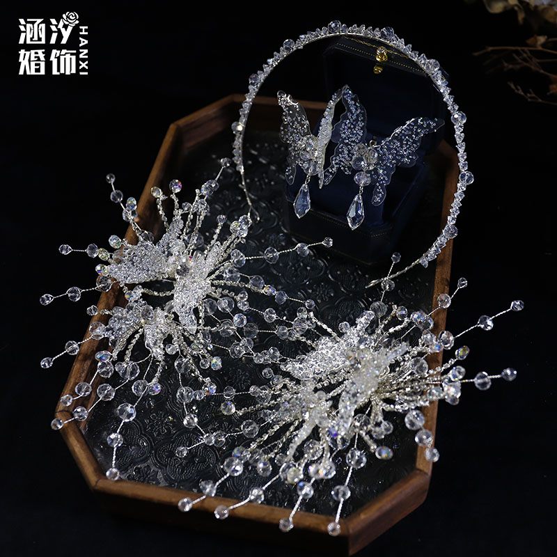 新款新娘水晶发箍边夹头饰套装