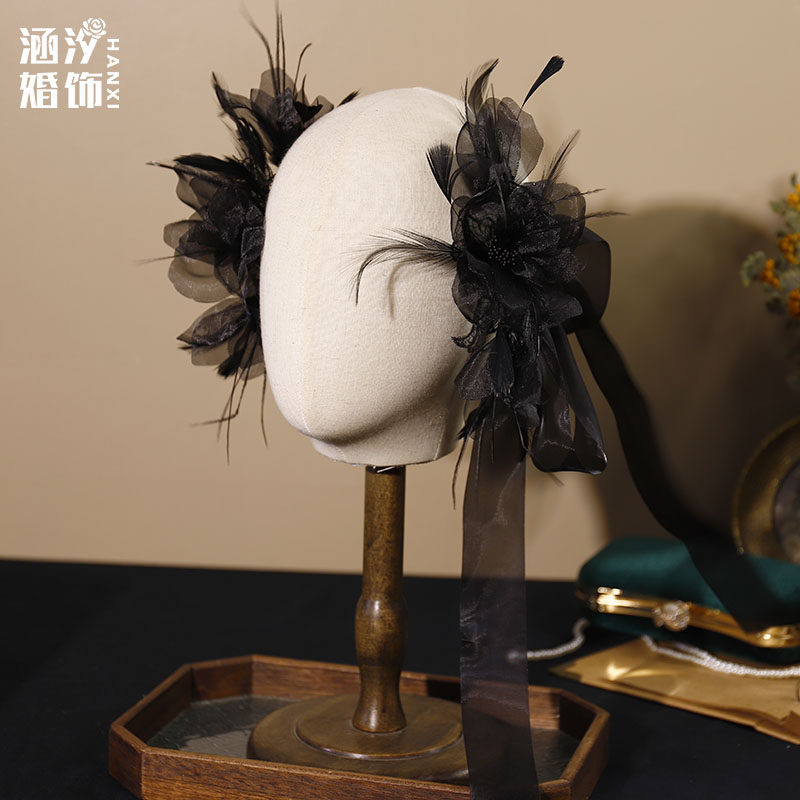 涵汐新款高级感灵动黑色羽毛发饰