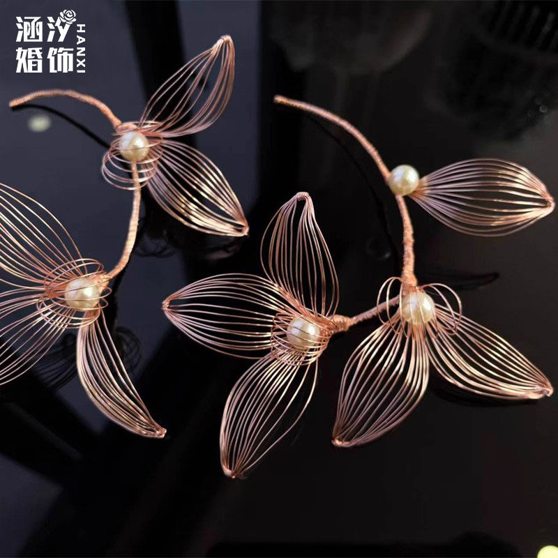 新中式玫瑰金铁丝花朵头饰