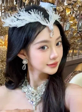涵汐新娘白色水晶羽翼皇冠头饰