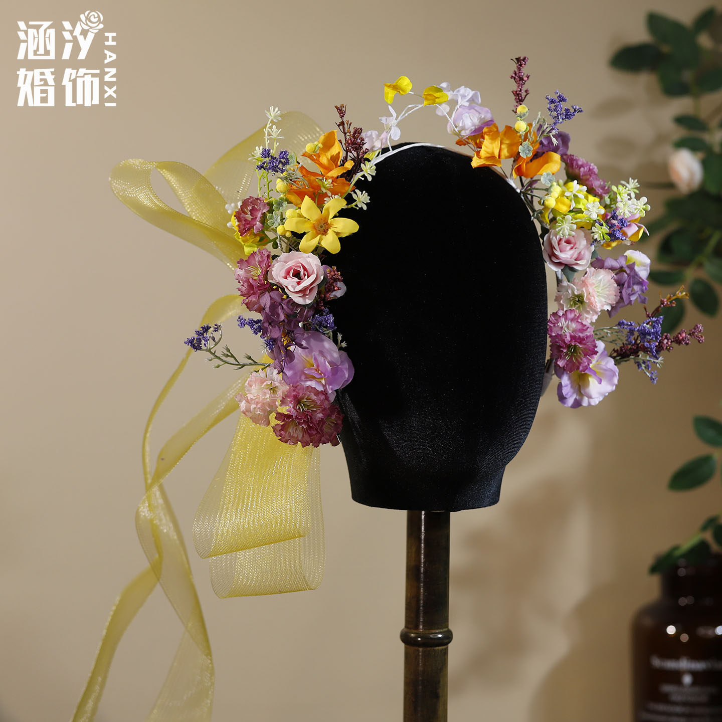 森系仿真花新娘发箍蝴蝶结发夹