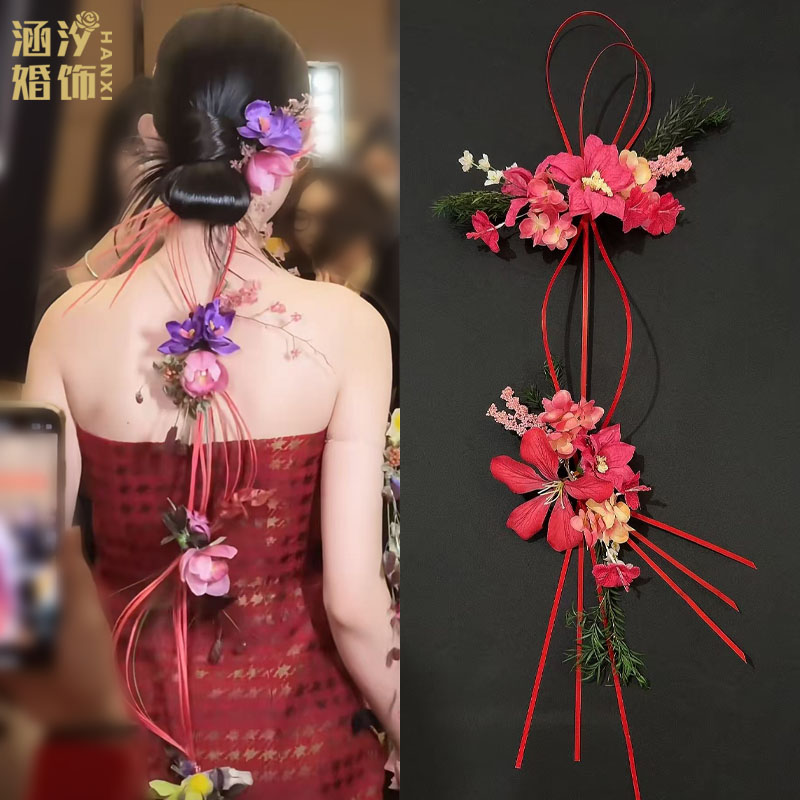 涵汐新品原创新中式仿真花头饰新娘造型后区减龄唯美发饰创意头花