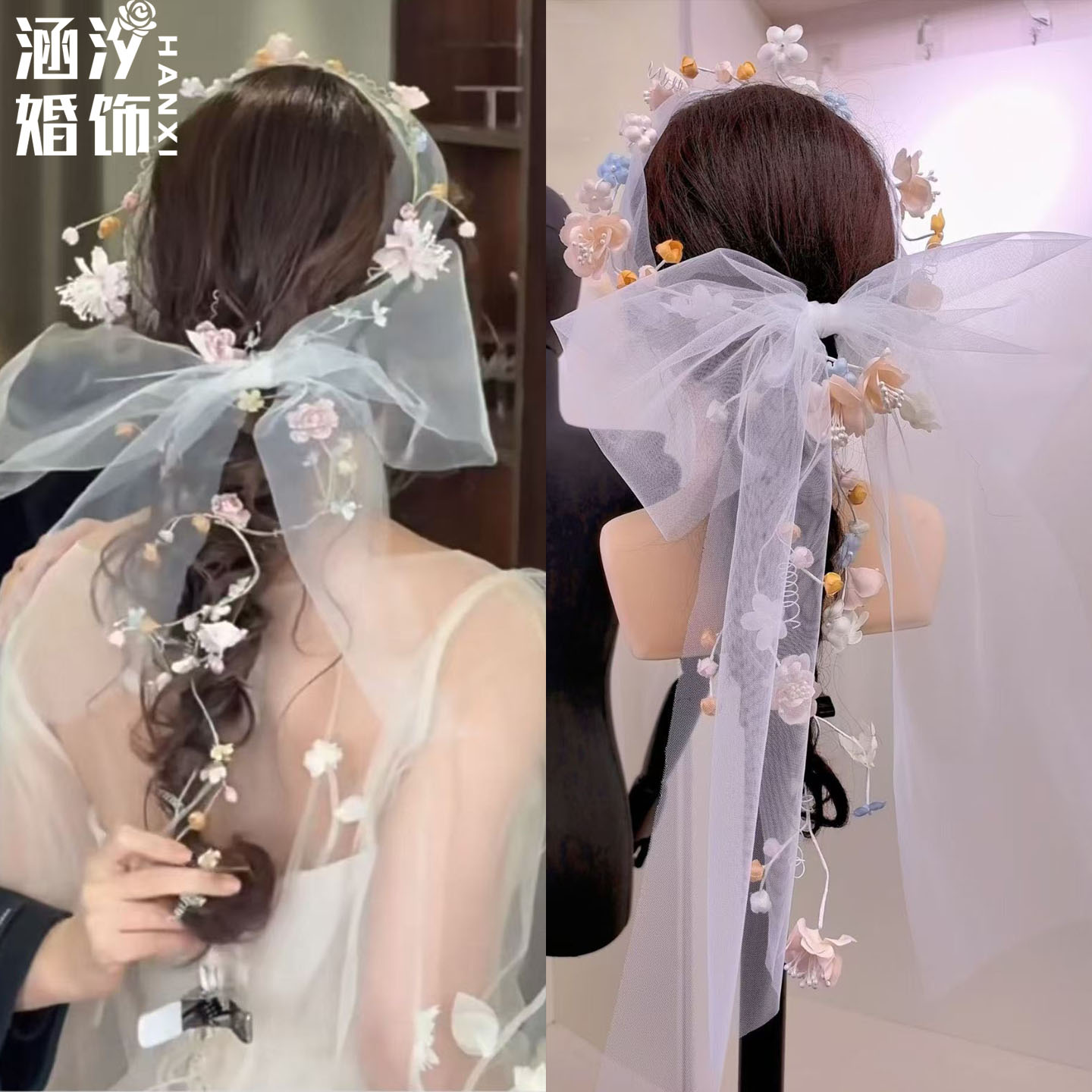 森系仿真花藤蔓新娘蝴蝶结头饰品