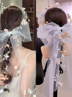 森系仿真花藤蔓新娘蝴蝶结头饰品