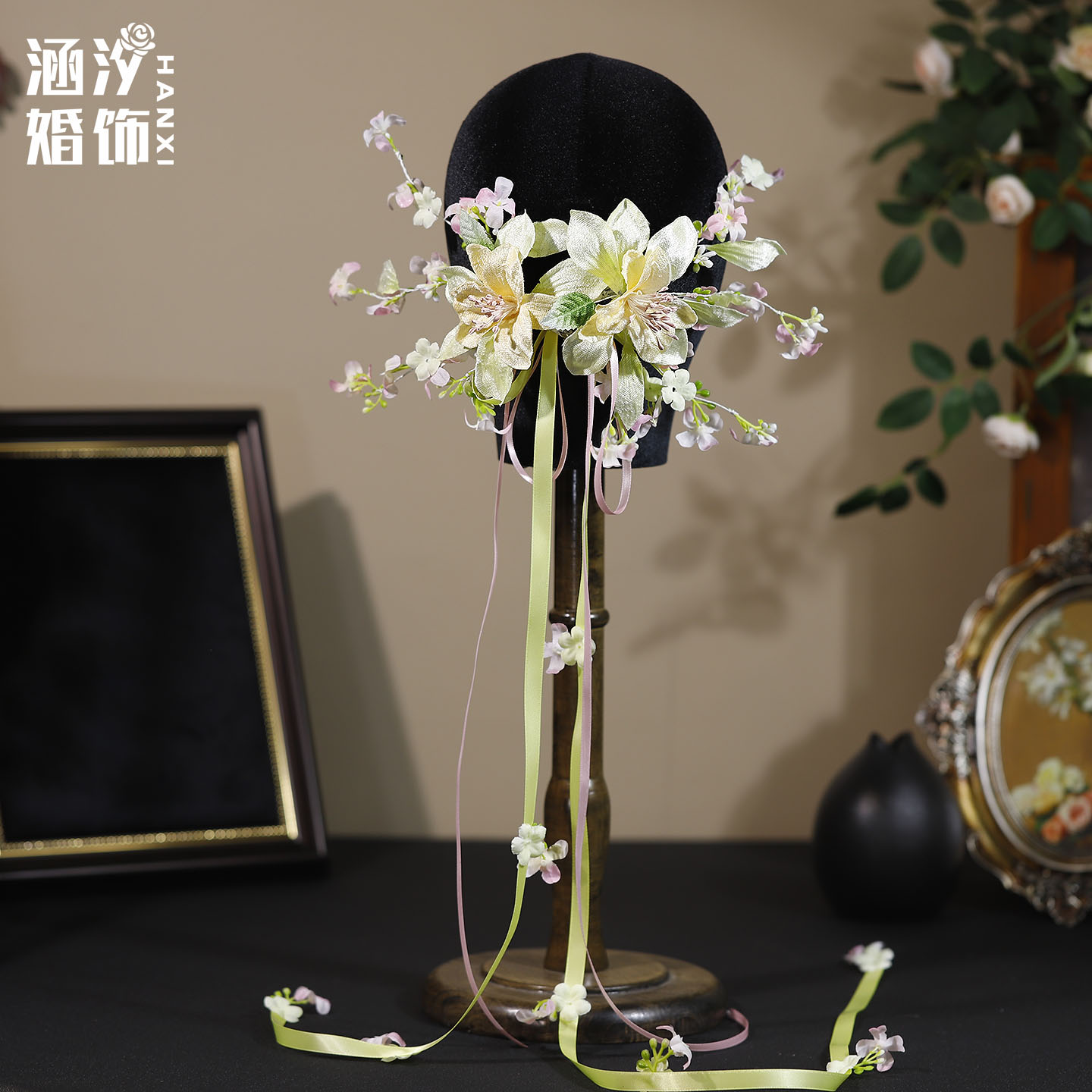 涵汐仙气花朵蝴蝶结流苏发夹