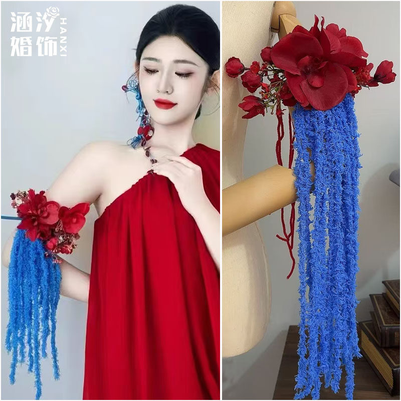 新款森系超仙红色花朵手腕花新娘韩式减龄影楼旅拍婚纱敬酒服配饰