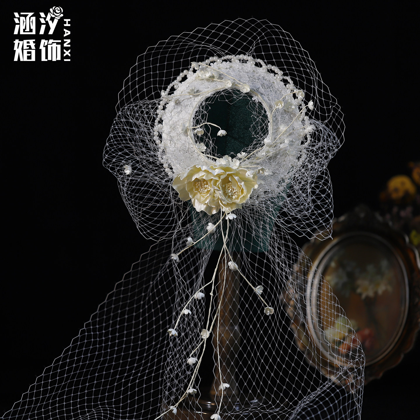 涵汐复古蕾丝新娘蝴蝶结发箍