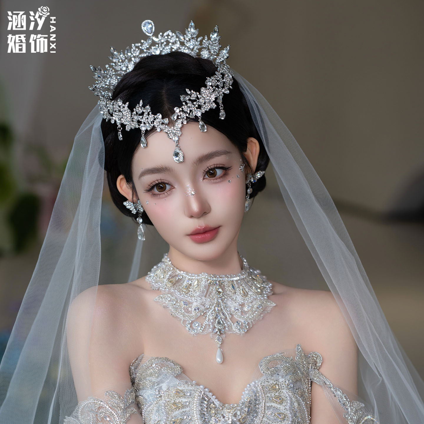涵汐新娘奢华水钻重工皇冠头饰