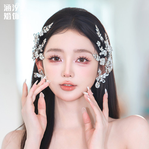 涵汐新款轻奢重工闪亮花朵侧边夹新娘头饰结婚跟妆盘发造型发饰品