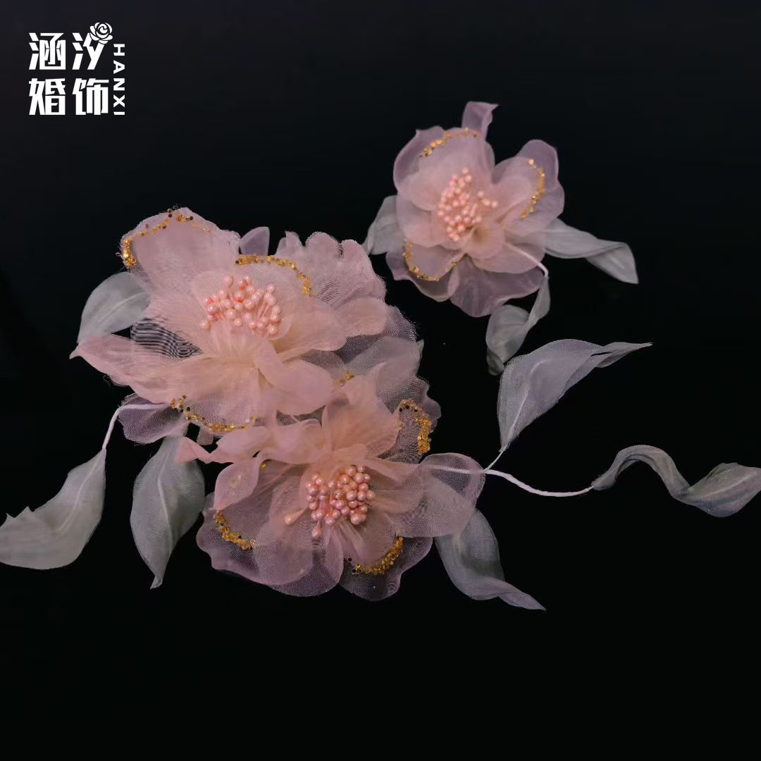 涵汐森系甜美绢纱牡丹发夹头饰