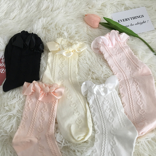 橘子学姐日系可爱粉色中筒袜子女JK甜美Lolita学院风软妹花边棉袜