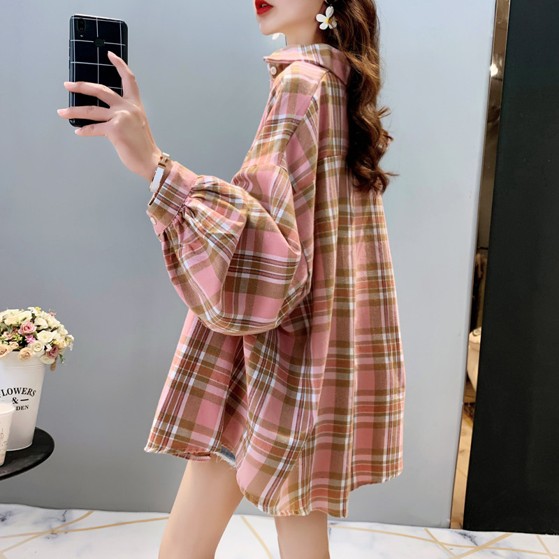 减10】格子衬衫女复古港味2020新款春秋洋气减龄上衣网红衬衣外套