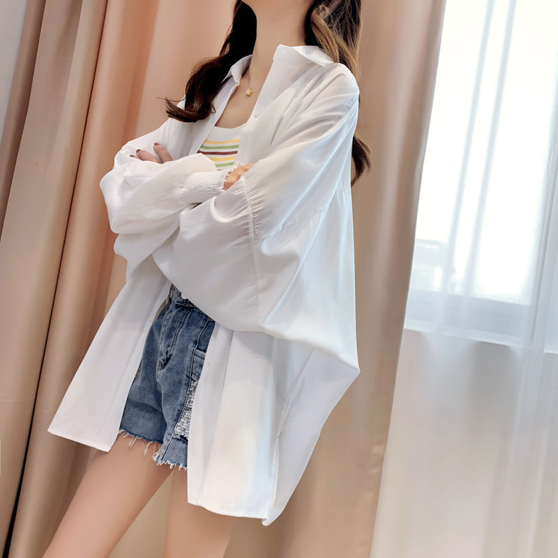 夏季很仙的防晒衬衫女2020新款宽松韩版设计感上衣中长款衬衣外套