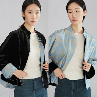 国风上衣 桑蚕丝开衫 SILVIYE 溯也丝绒提花缎双面穿真丝外套新中式