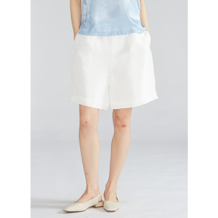 SILVIYE/溯也真丝里料双绉气质白色短裤百慕大五分裤100%桑蚕丝夏