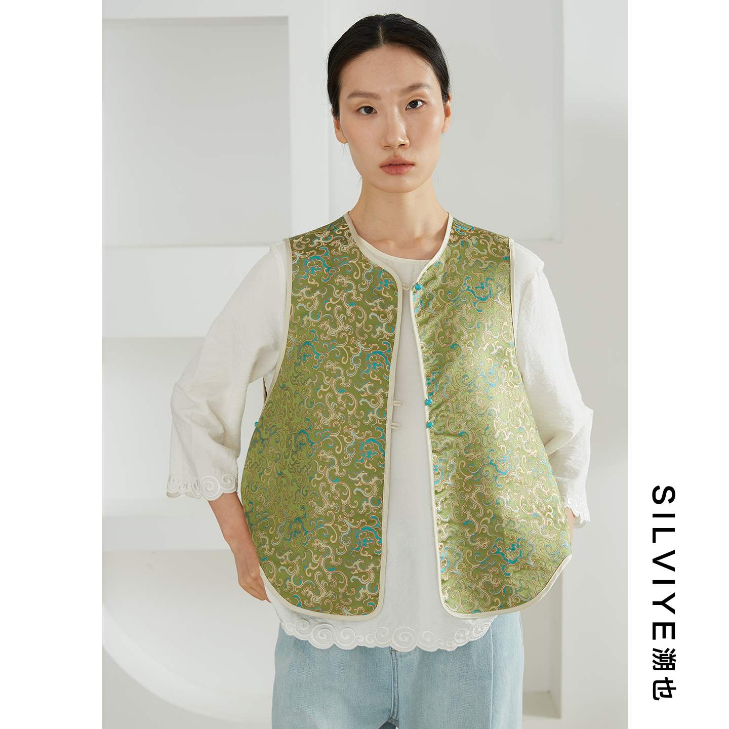 SILVIYE/溯也双面穿真丝宋锦马甲开衫桑蚕丝国风新中式马夹上衣夏