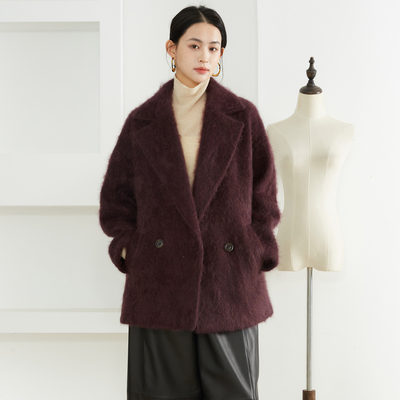 SILVIYE/溯也100%纯山羊绒长拉绒大衣高级感翻领“奢级皮草”外套