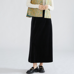 SILVIYE高贵华丽真丝丝绒斜裁半身长裙 松紧高腰A字半裙2026春款