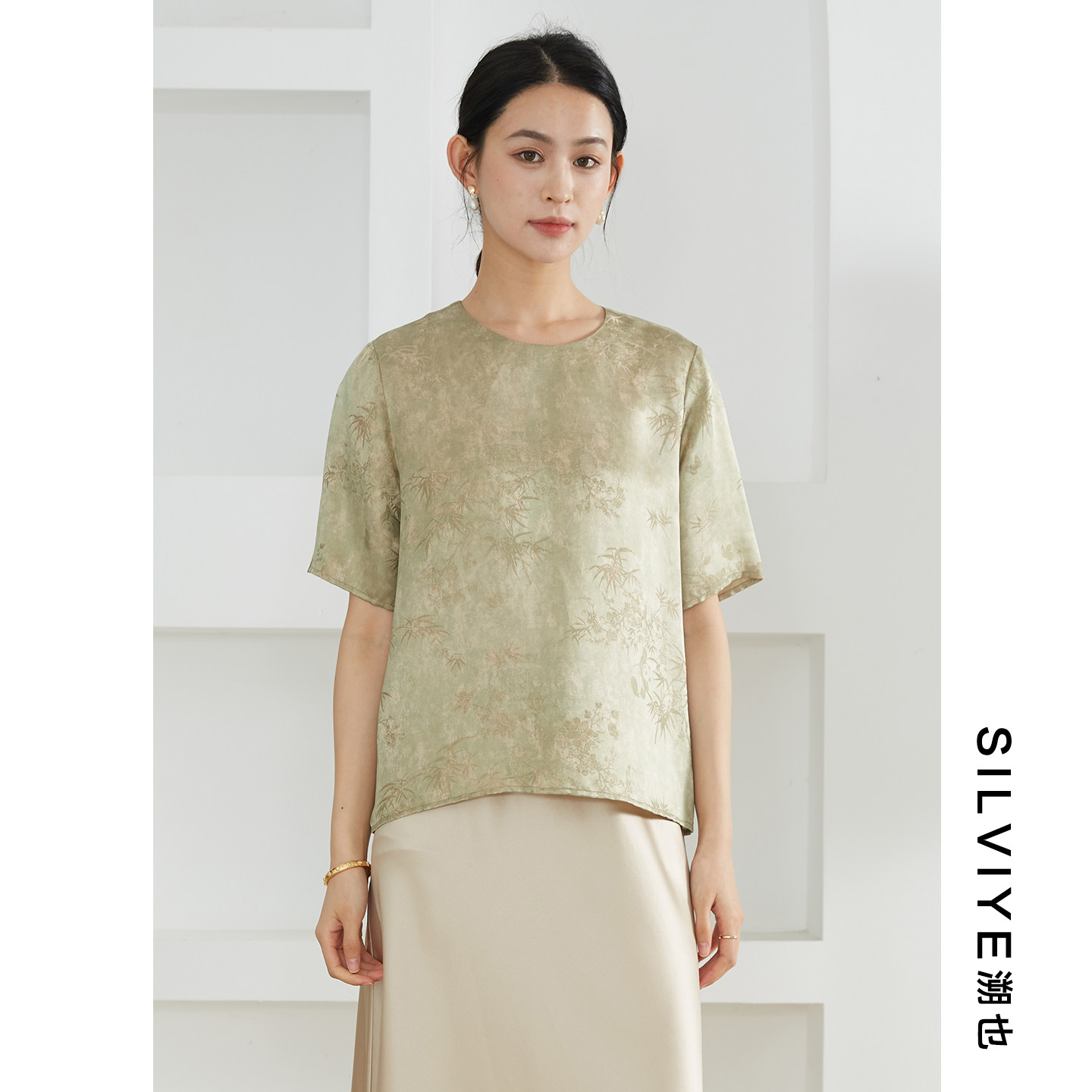 SILVIYE/溯也新中式真丝提花T恤女桑蚕丝短袖上衣宽松显瘦小衫夏,女装/女士精品,真丝上装,淘宝优惠券,粉丝福利购,淘宝优惠卷