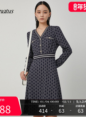 CONATUS/珂尼蒂思A字连衣裙冬季新款气质名媛优雅显瘦裙子女