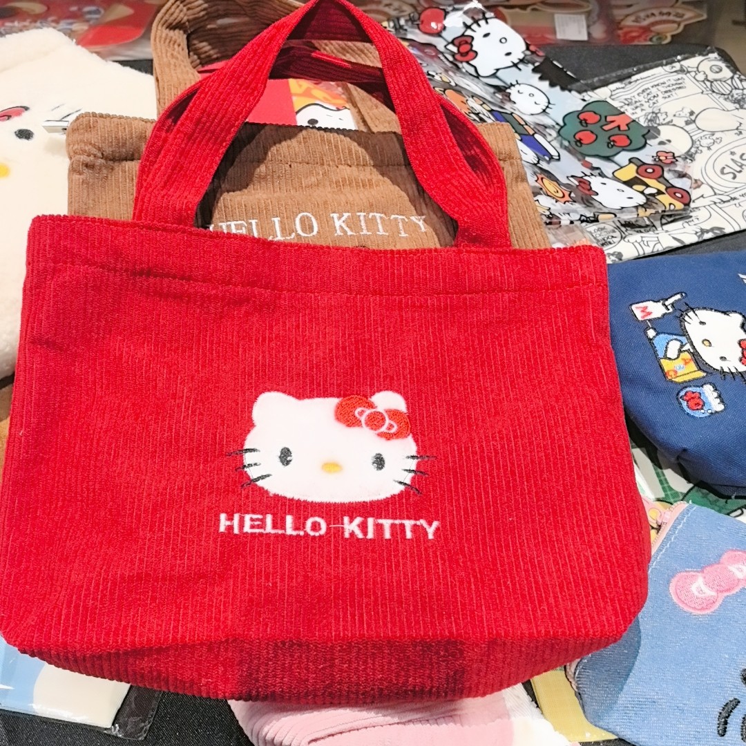 凯蒂猫手提包拉链灯芯绒厚实欧美风外出小手提包可爱大脸猫包包,收纳整理,便当包,淘宝优惠券,粉丝福利购,淘宝优惠卷