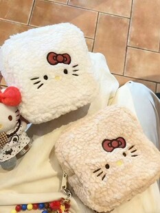 毛绒kt化妆包包刺绣字母便携高颜值拍立得收纳包冬款可爱小方包