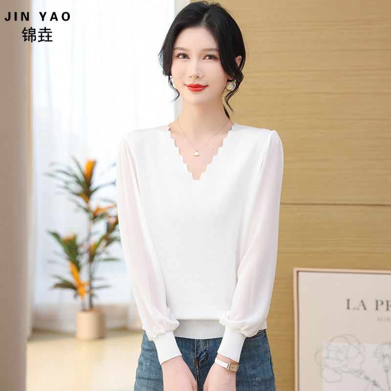 春秋女2024年新款V领针织衫长袖上衣短款宽松冰丝衫洋气小衫薄款