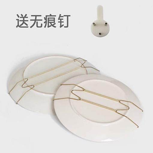 W型上墙装饰瓷盘隐形挂钩金属弹簧客厅墙面装饰挂盘挂钩6/8/10寸