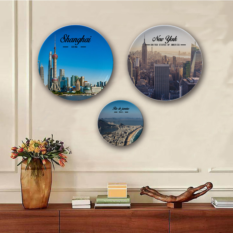 风景挂盘城市地标建筑陶瓷装饰盘子客厅沙发背景墙壁挂摆件碟子,家居饰品,装饰坐盘/挂盘,淘宝优惠券,粉丝福利购,淘宝优惠卷