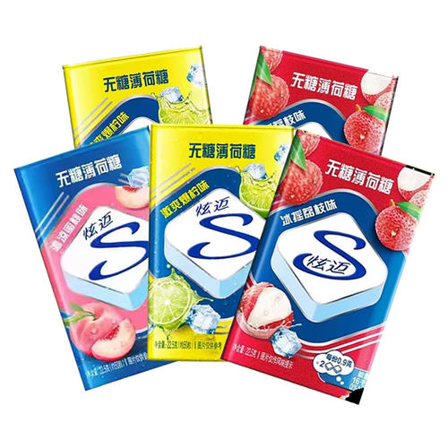 Stride炫迈无糖薄荷糖22.5g.5盒混合口味荔枝爆柠蜜桃味盒装