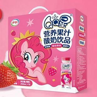 3月伊利QQ星营养果汁草莓味200ml 16瓶小马宝莉联名儿童含乳饮品